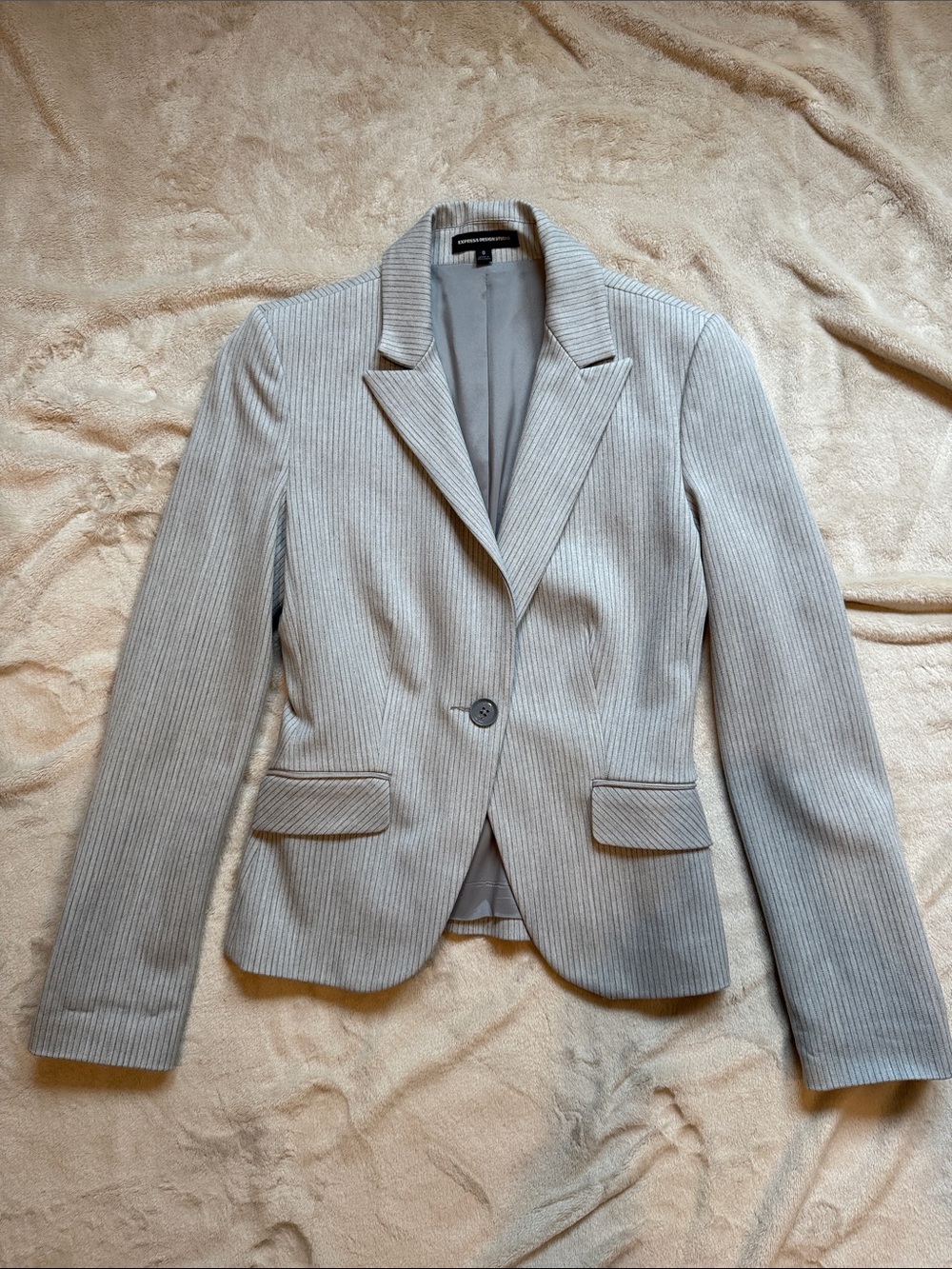 Express Light Gray Pinstripe Single-Button Tailored Blazer